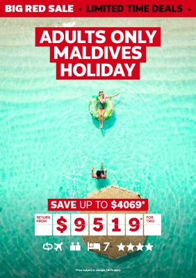 Adults only Maldives holiday. Save up to $4069* return from $9519* for two