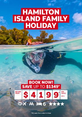 Hamilton Island family holiday | book now! Save up to $1,349* - return from $4,199* per family of 4. Person snorkelling