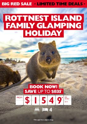 Rottnest Island family glamping holiday. Book now! Save up to $835* from $1549* per family of 4