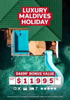 Luxury Maldives Holiday. $4699* bonus value return from $11995* for two