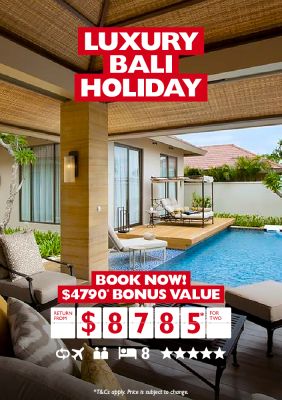 Luxury Bali Holiday. Book now! $4790* bonus value return from $8785* for two