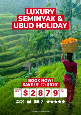 Luxury Seminyak & Ubud Holiday. Book now! Save up to $919* return from $2879* for two