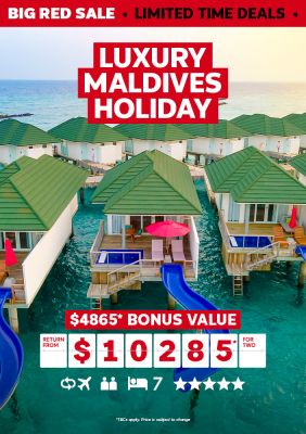 Luxury Maldives Holiday. $4865* bonus value return from $10285* per person