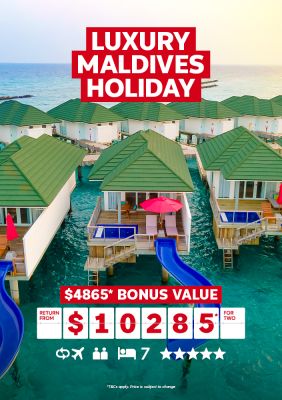Luxury Maldives Holiday. $4865* bonus value return from $10285* for two