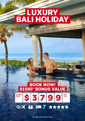 Luxury Bali Holiday. Book now! $1595* bonus value return from $3799* for two