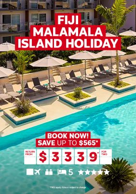 Fiji Malamala Island Holiday. Book now! Save up to $565* return from $3339* for two