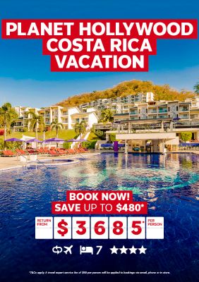 Planet Hollywood Costa Rica Vacation. Book now! Save up to $480* return from $3685* for two