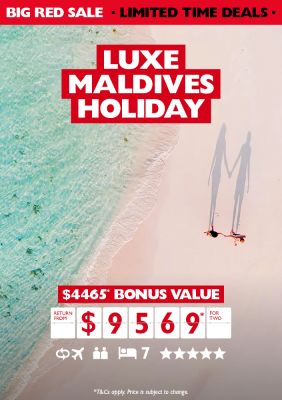 Luxe Maldives Holiday. $4465* bonus value return from $9569* for two