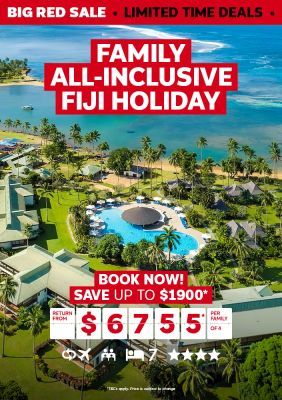 Family all-inclusive Fiji Holiday. Book now! Save up to $1900* return from $6755* per family of 4