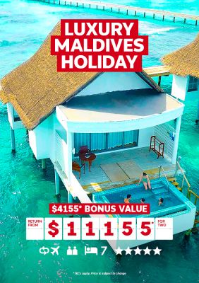 Luxury Maldives Holiday. $4155* bonus value return from $11155* for two