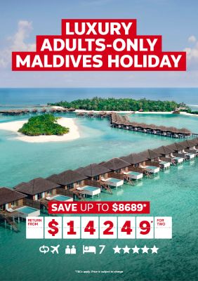 Luxury adults-only Maldives Holiday. Save up to $8689* return from $14249* for two