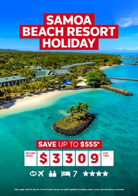Samoa Beach Resort Holiday. Save up to $555* return from $3309* for two