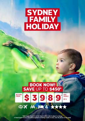 Sydney family holiday. Book now! Save up to $450* return from $3989* per family of 4