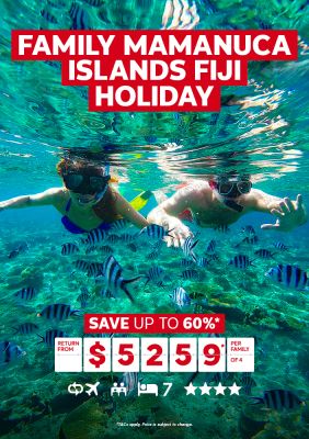 Family Mamanuca Islands Fiji Holiday. Save up to 60%* return from $5259* per family of 4