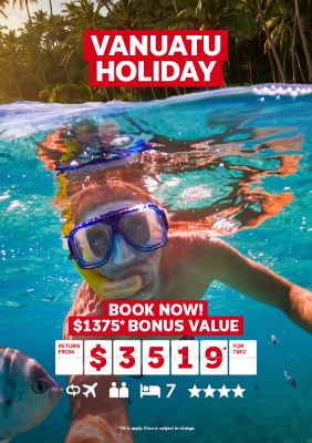 Vanuatu Holiday. Book now! $1375* bonus value return from $3519* for two