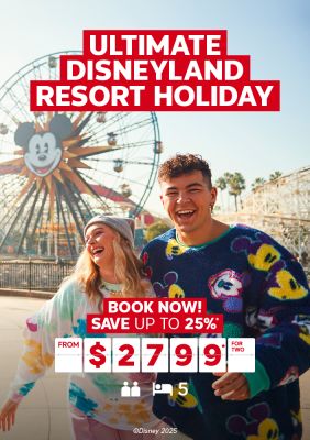 Ultimate Disneyland resort Holiday | Book Now! Save up to 25%*. From $2,799* for two. Couple celebrating at Disneyland