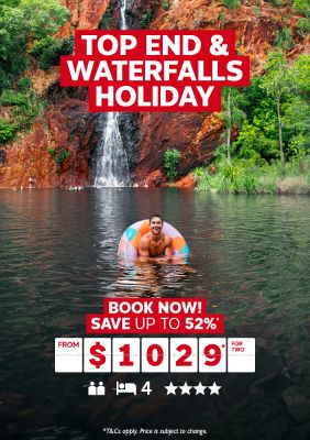 Top End & waterfalls holiday | book now! Save up to 52%* - from $1,029* for two. Man in an inner tube in a lake