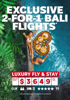 Exclusive 2-for-1 Bali flights | 8-night luxury Fly & Stay return from $3,649* for two.