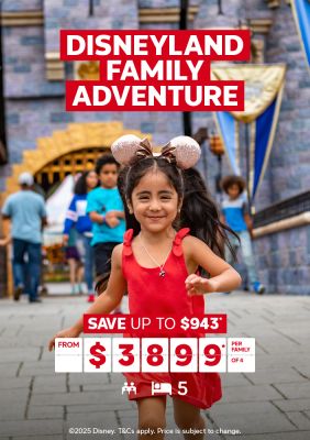 Disneyland family adventure. Save up to $943* from $3899* per family of 4
