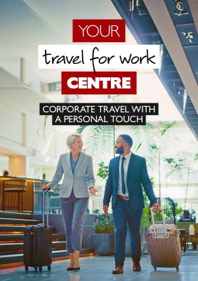 Your travel for work centre - Corporate travel with a personal touch. Businesspeople walking with rolling luggage through an airport