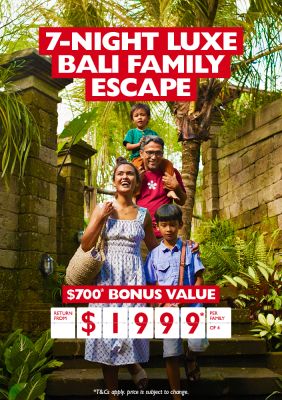 7-night luxe Bali Family escape - $700* bonus value. Return from $1,999* per family of 4.