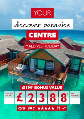 Your discover paradise Centre | Maldives holiday | £1599* bonus value return from £2388* per person