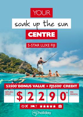 Your soak up the sun Centre | 5-star Luxe Fiji. $3500* bonus value + FJ$500* credit. Return from $2290* per person