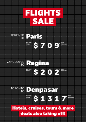 Save on flights to Paris, Regina, Bali and more!