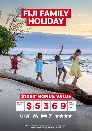 Fiji family holiday. $1080* bonus value return from $5369* per family of 4