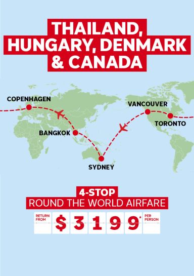 Thailand, Hungary, Denmark & Canada | 4-stop round the world adventure. Return from $3,199* per person