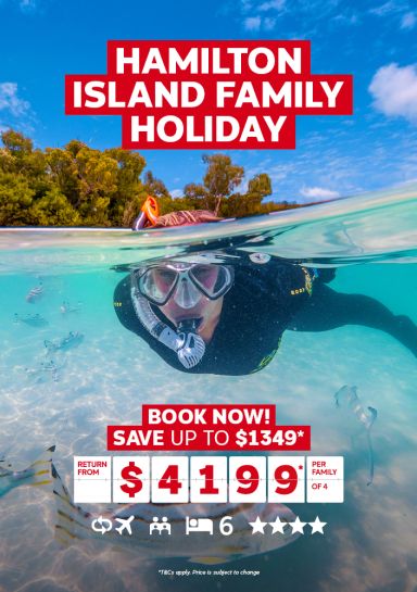 Hamilton Island family holiday | book now! Save up to $1,349* - return from $4,199* per family of 4. Person snorkelling