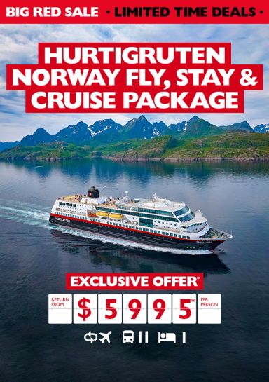 Hurtigruten Norway fly, stay & cruise package. Exclusive offer* return from $5995* per person