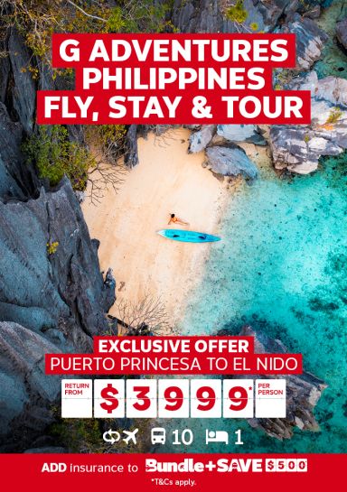 G Adventures Philippines fly stay & tour. Exclusive offer. Puerto Princesa to El Nido return from $3999* per person