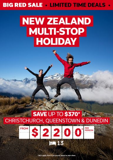 New Zealand Multi-Stop Holiday. Save up to $370* Christchurch, Queenstown & Dunedin from $2200* per person