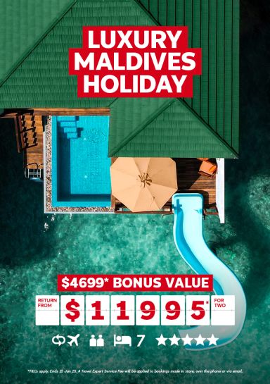 Luxury Maldives Holiday. $4699* bonus value return from $11995* for two