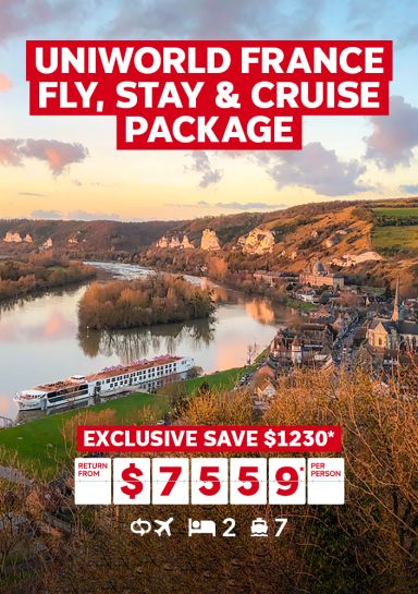 Uniworld France fly, stay & cruise package. Exclusive save $1230* return from $7559* per person