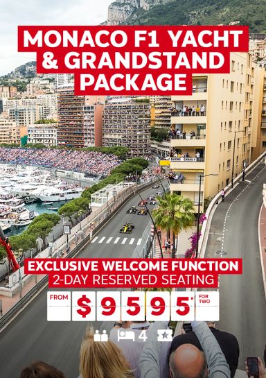 Monaco F1 yacht & grandstand package | exclusive welcome function - 2-day reserved seating. From $9,595* for two. Crowds cheering at an F1 race