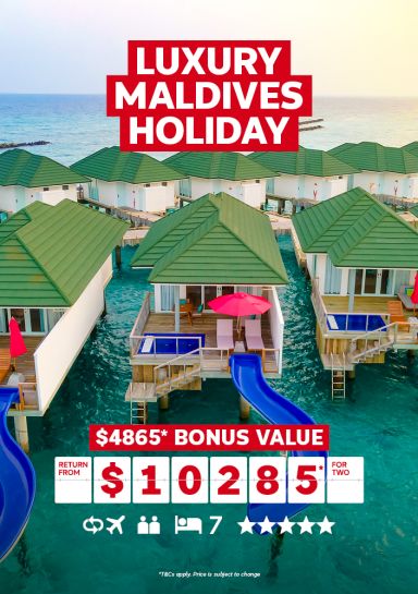 Luxury Maldives Holiday. $4865* bonus value return from $10285* for two