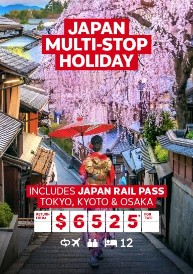 Japan Multi-Stop Holiday. Includes Japan rail pass. Tokyo, Kyoto & Osaka return from $6525* for two