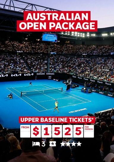 Australian Open Package. Upper baseline tickets* from $1525* per person