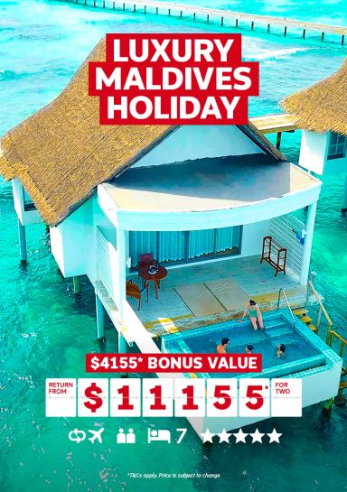 Luxury Maldives Holiday. $4155* bonus value return from $11155* for two