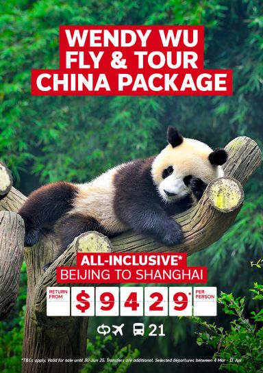Wendy Wu Fly & Tour China Package. All-inclusive* Beijing to Shanghai return from $9429* per person