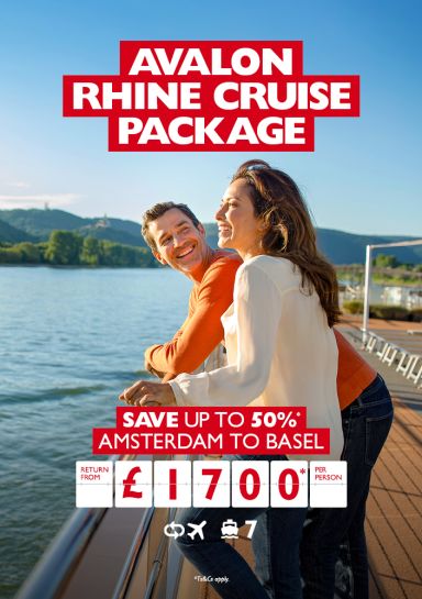 Avalon Rhine Cruise Package. Save up to 50%* Amsterdam to Basel return from £1700* per person