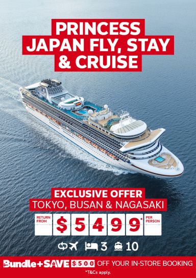 Princess Japan fly, stay & cruise. Exclusive offer* Tokyo, Busan & Nagaski return from $5499* per person