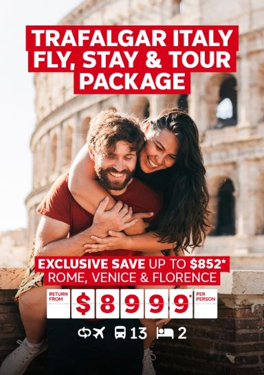 Trafalgar Italy fly, stay & tour package exclusive save up to $852, rome, venice and florence return from $8999 per person