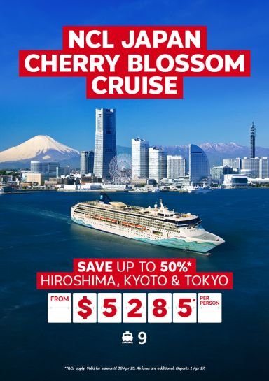 NCL Japan Cherry Blossom Cruise. Save up to 50%* Hiroshima, Kyoto & Tokyo from $5285* per person