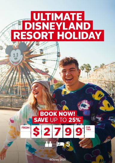 Ultimate Disneyland resort Holiday | Book Now! Save up to 25%*. From $2,799* for two. Couple celebrating at Disneyland