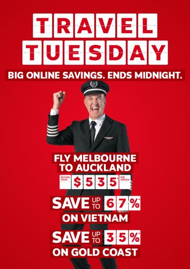Travel Tuesday. Fly Melbourne to Auckland return from $535* per person, save up to 67%* on Vietnam, Save up to 35%* on Gold Coast