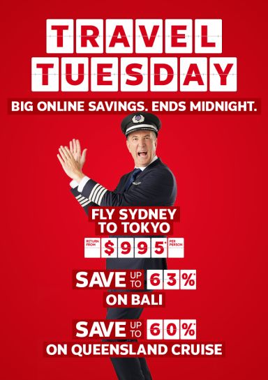 Travel Tuesday - big online savings, ends midnight | Fly Sydney to Tokyo - return from $995* per person | Save up to 63%* on Bali | save up to 60%* on Queensland cruise
