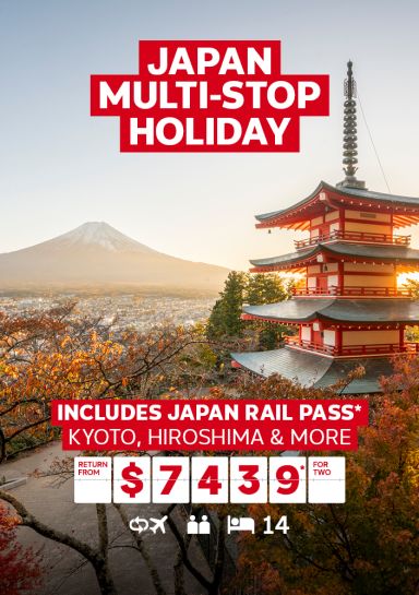 Japan Multi-stop holiday | Includes Japan Rail Pass*. Kyoto, Hiroshima & more. Return from $7,439* for two